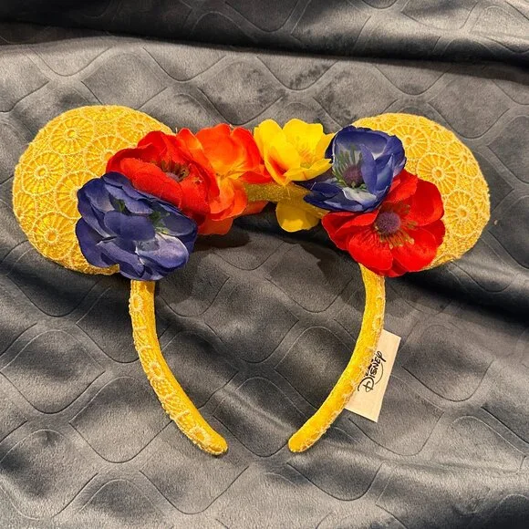 Disney Parks Minnie Mouse Ears Headband Spring Laced Poppy Flowers - Picture 1 of 2